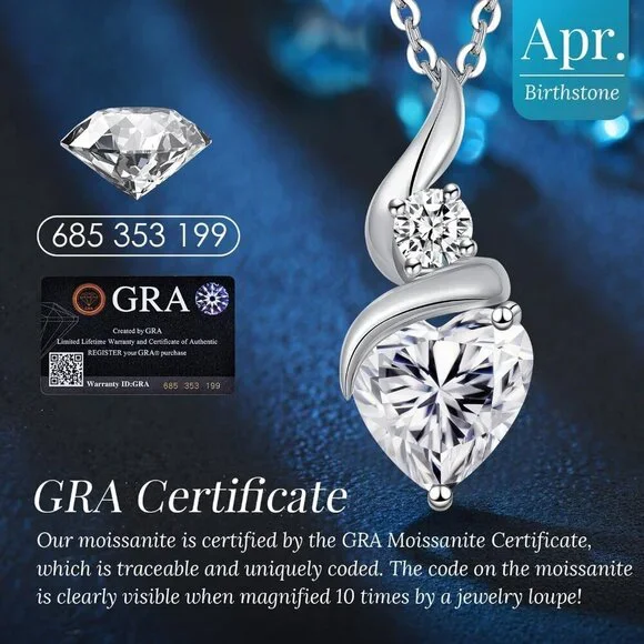 Moissanite Heart Pendant Necklaces for Women, 925 Sterling Silver Necklace with